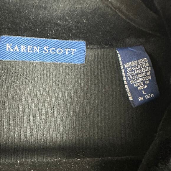 Womens VTG Karen Scott Black Velvet Velour Button Up Holiday Embroidered Top L - Picture 6 of 7